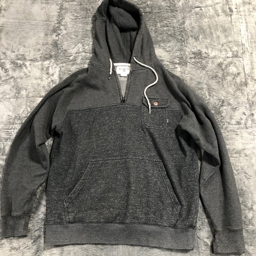 Billabong Hoodie Men Large Charcoal Grey Quarter Zip Chest Pocket Pullover